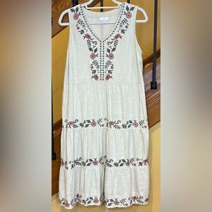 J Jill Linen Blend Embroidered Tiered Dress Sleeveless Natural SZ.Small Women’s